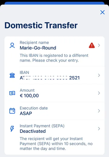 Verification of Payee - No match with brand name