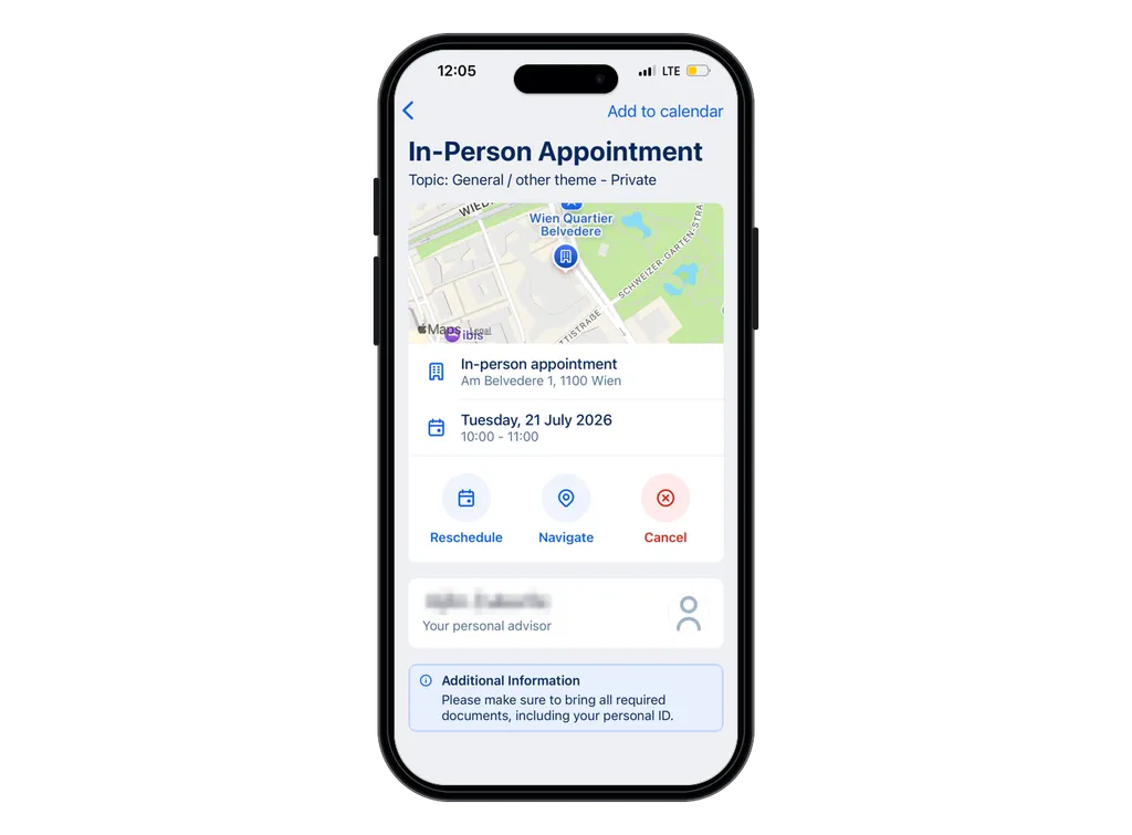 Appointment options - reschedule, navigate, cancel