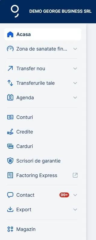 The left side menu with further expendable submenus