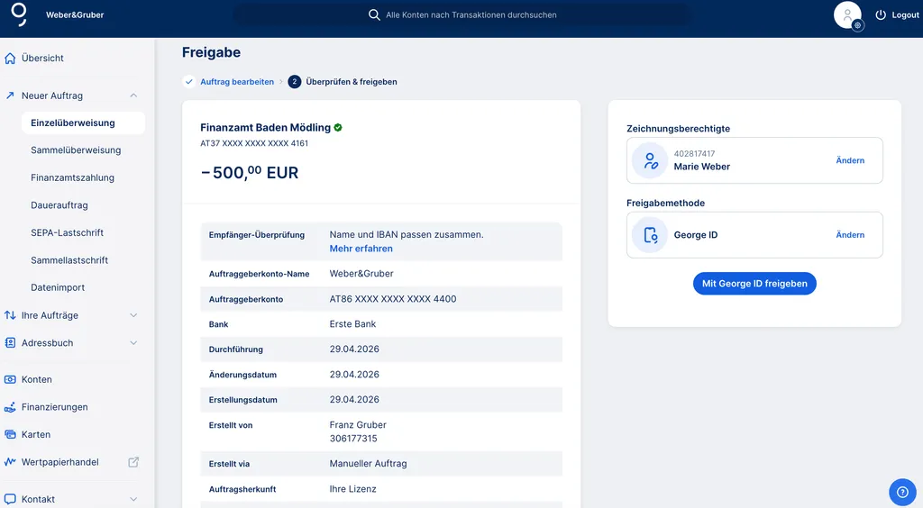 George Business Freigabe mit George ID
