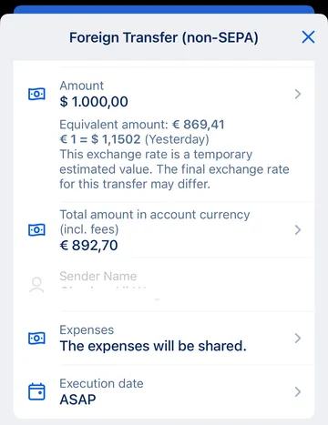 Non-SEPA transfer summary - George app