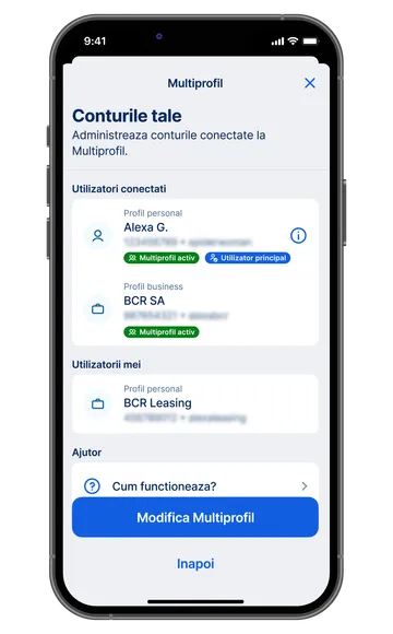 Multiprofil | Acces la conturi bancare, pe un singur dispozitiv | BCR Persoane fizice
