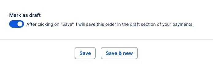 Save as draft toggle enabled