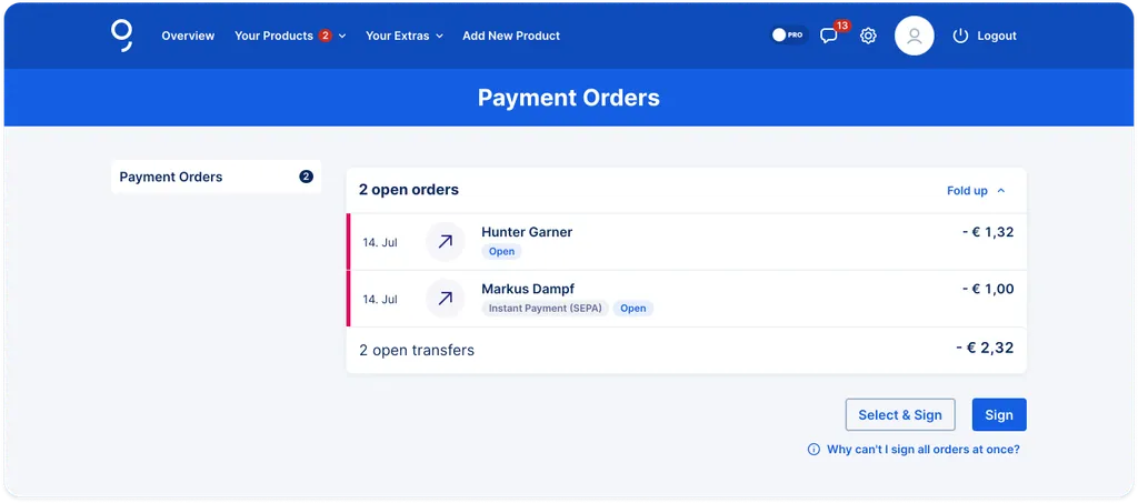 Open orders