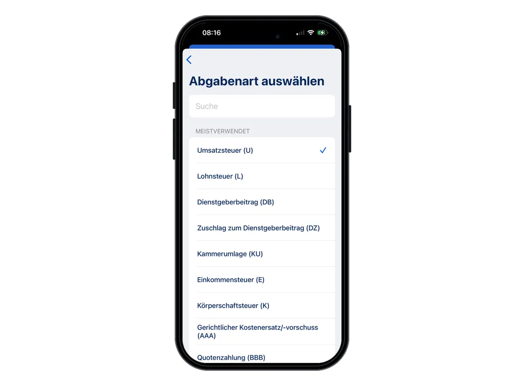 Steuerpositionen auswählen