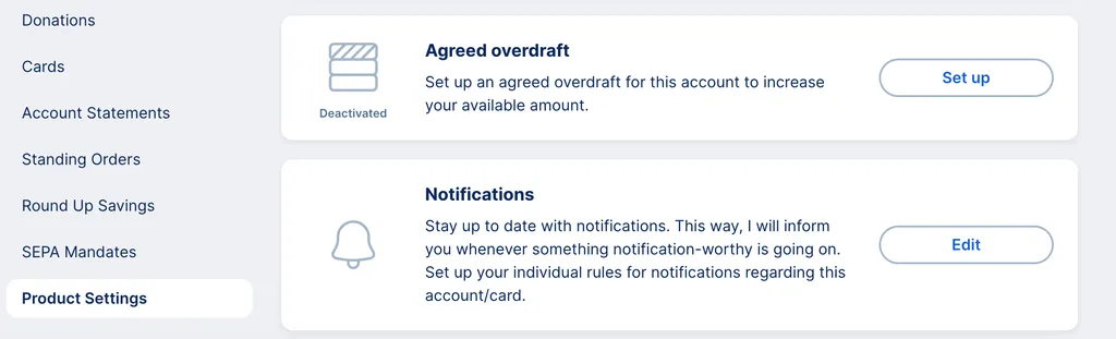 Current account - product settings - overdraft (George web)