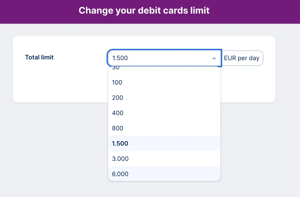 George web - debit card limit list