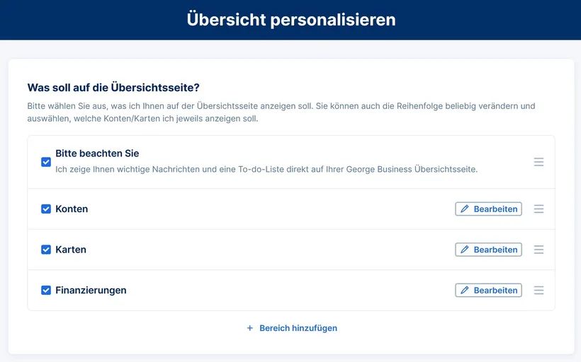Personalisierte Bereiche erstellen