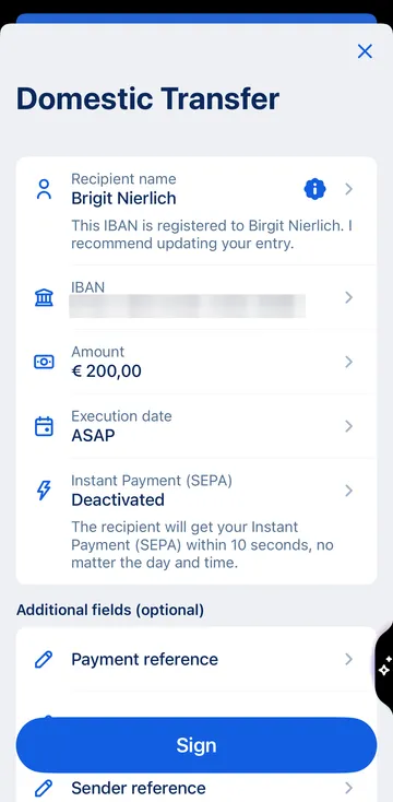 Transfer summary George app