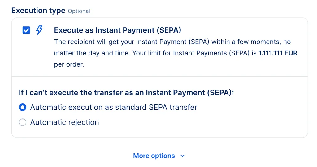 Alternative if Instant Payment (SEPA) cannot be executed