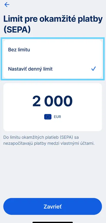 Nastavenie limitu
