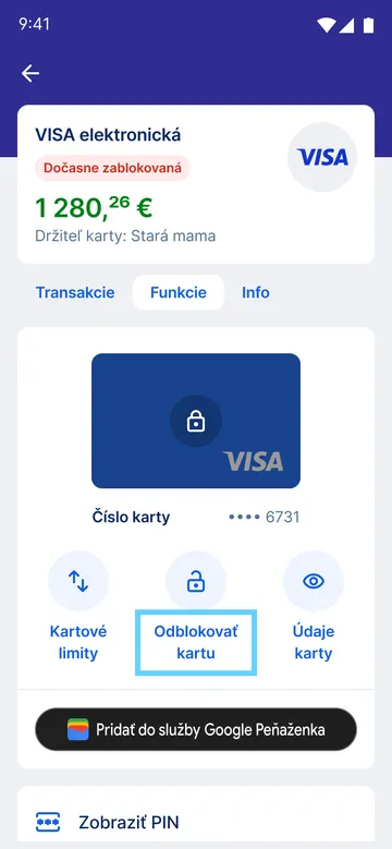 odblokovanie karty