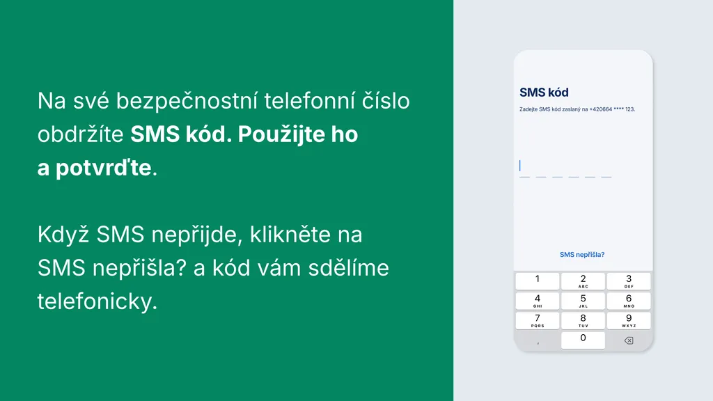 Na své bezpečnostní telefonní číslo obdržíte SMS kód. Použijte ho
a potvrďte.
