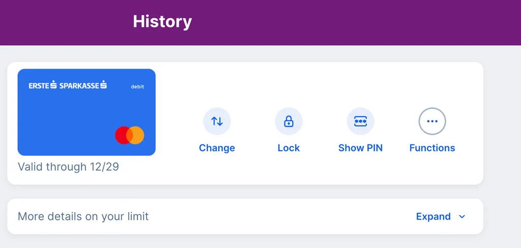George web - Debit card functions - limit change