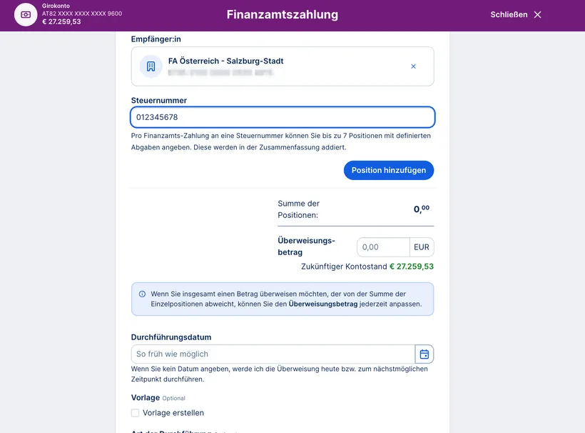 Strukturierte Finanzamtszahlung