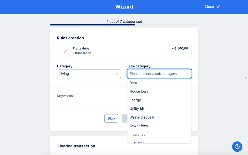 Categories and subcategories in Wizard