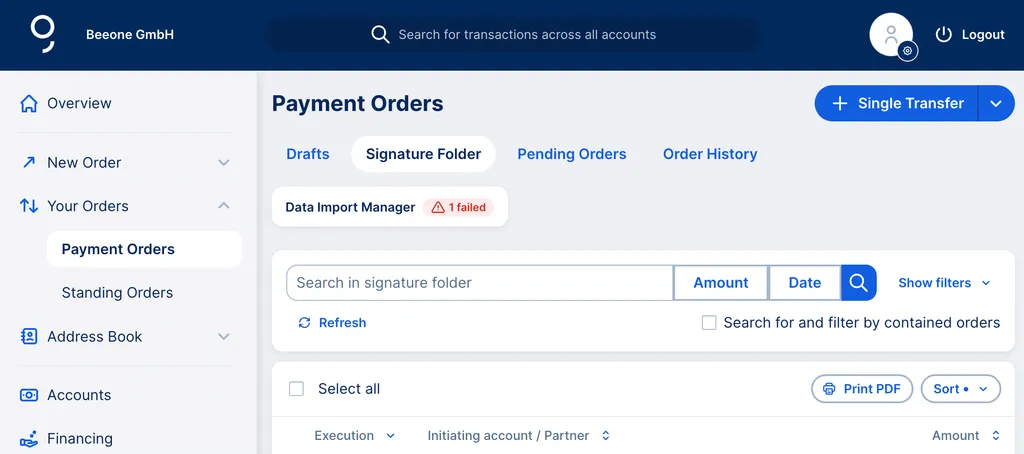 Payment orders in signature folder
