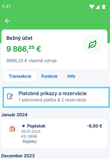 zobrazenie čakajúcich platieb