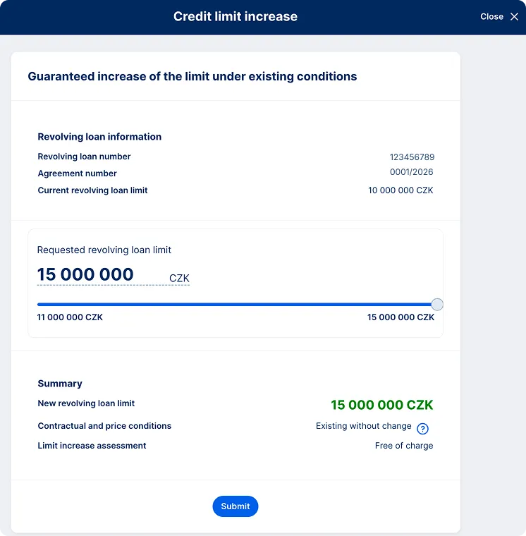 Increase of overdraft request