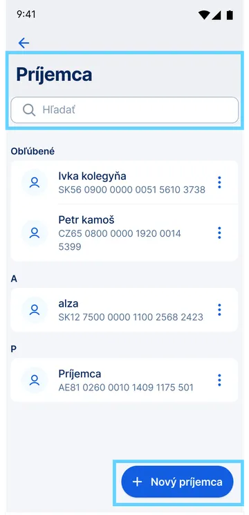 zadanie príjemcu platby