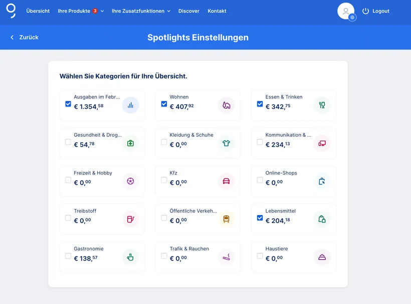 George Web: Spotlights Einstellungen