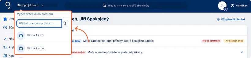 Výběr pracovního prostoru