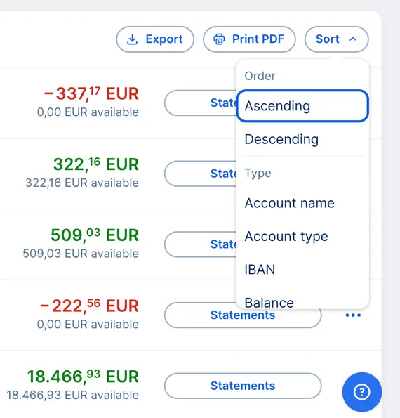 Sort your accounts