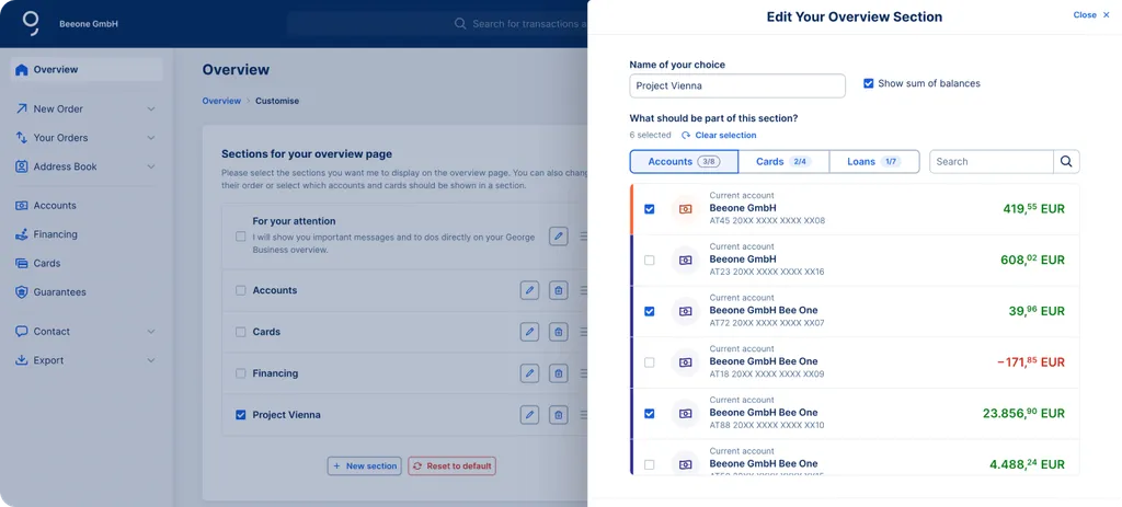 Customise your overview sections