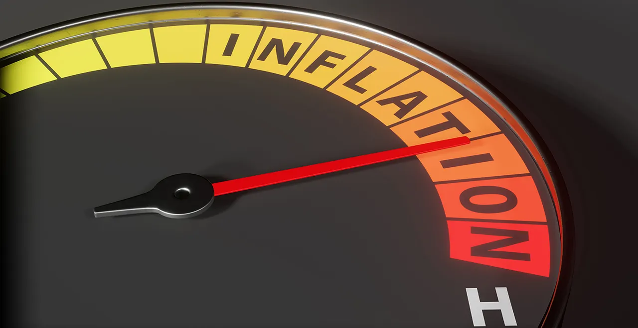 Symbolgrafik Inflation mit Tacho-Zeiger, der in den roten Bereich dreht