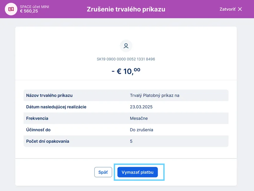 Vymazať platbu