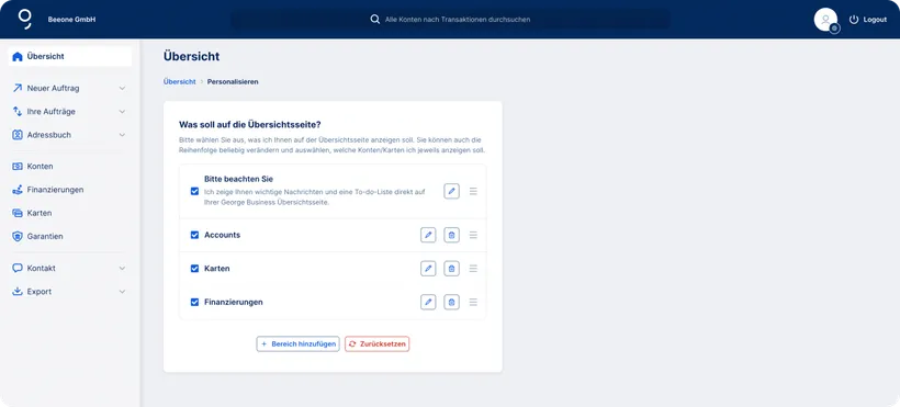 Übersicht personalisieren
