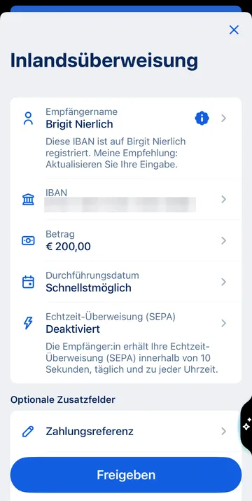 Überweisung Zusammenfassung George App