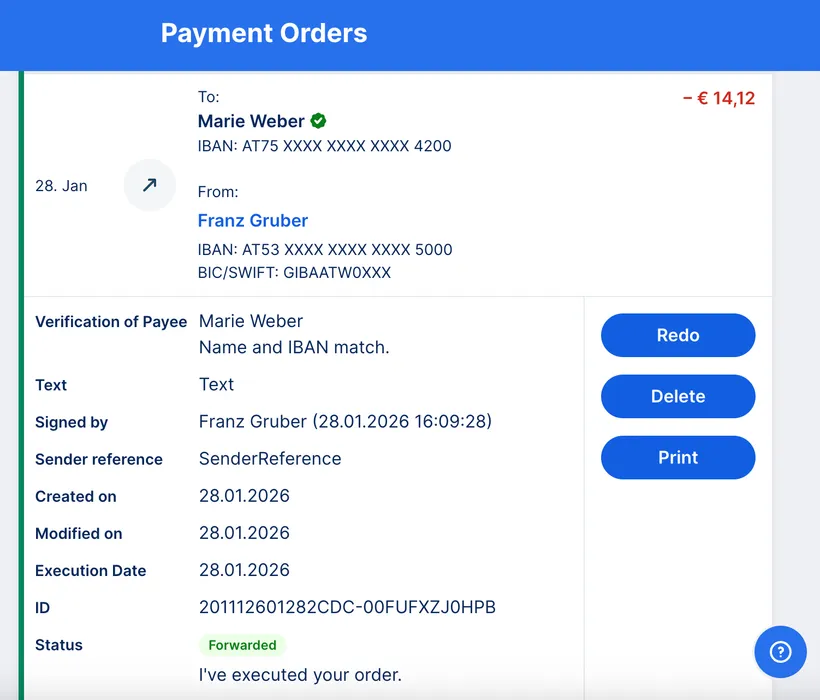 Executed order details - Web