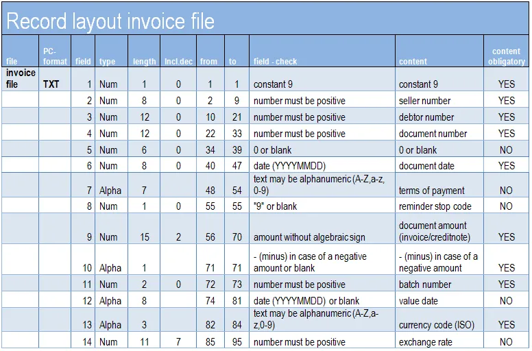 ASCII Record layout invoice file