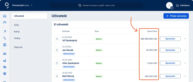 Nastavení limitů