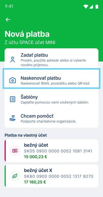 naskenovanie platby app