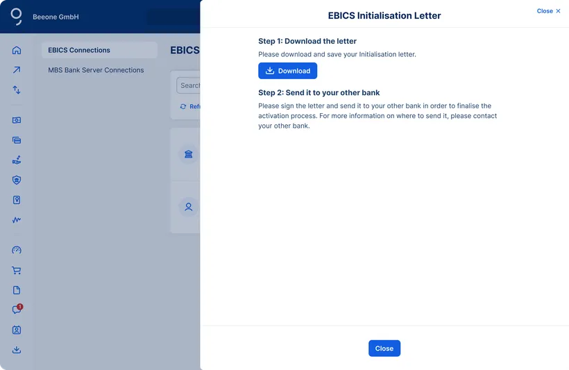 EBICS setup: Initialisation Letter