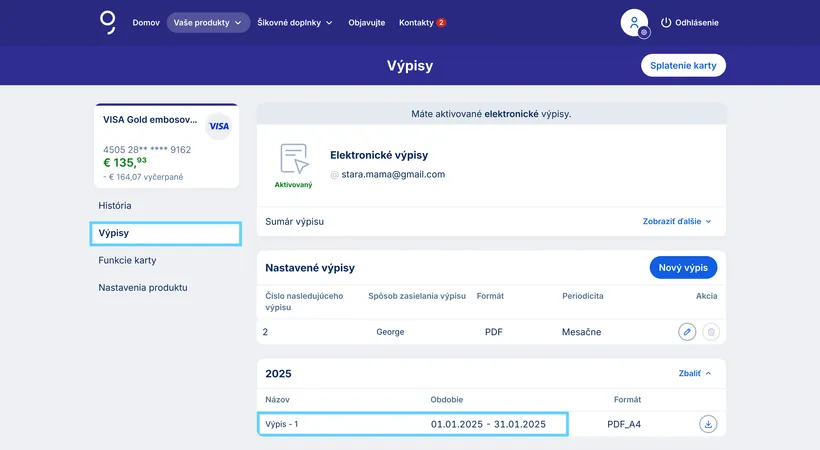 výpis z karty web