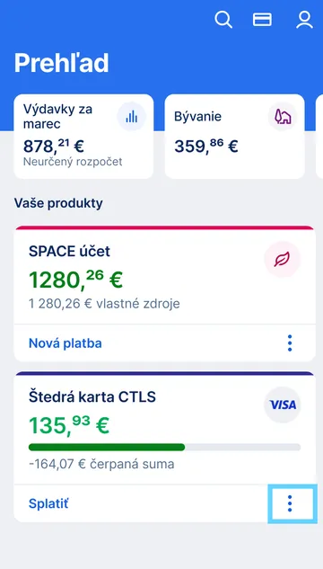 výber účtu app