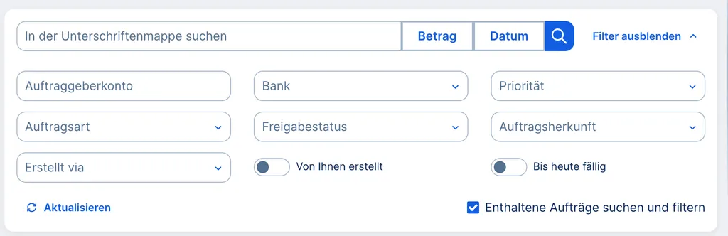 Unterschriftenmappe filtern