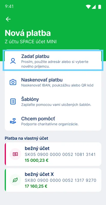 zadať platbu