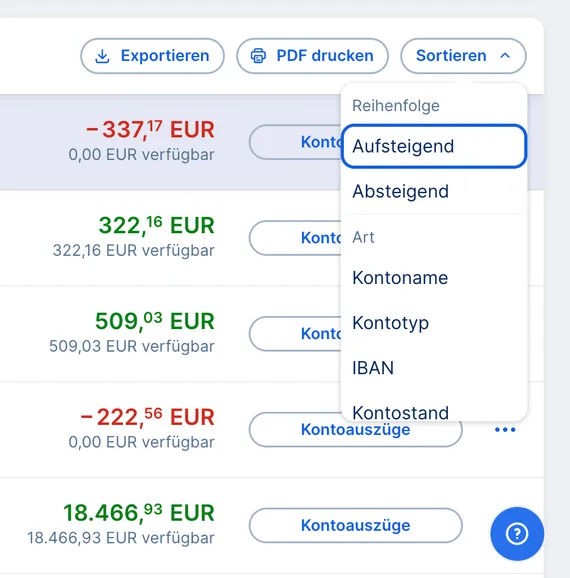 Ihre Konten ordnen