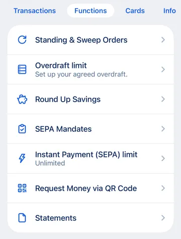Current account > Overdraft limit (George mobile app)