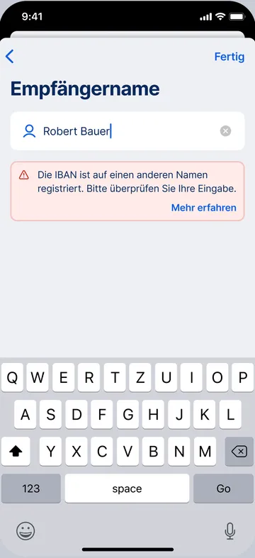 Verification of Payee / Empfängerüberprüfung - Name und IBAN stimmen nicht überein