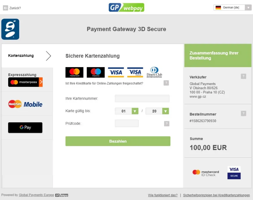 Abbildung von Payment Gateway 3D Secure