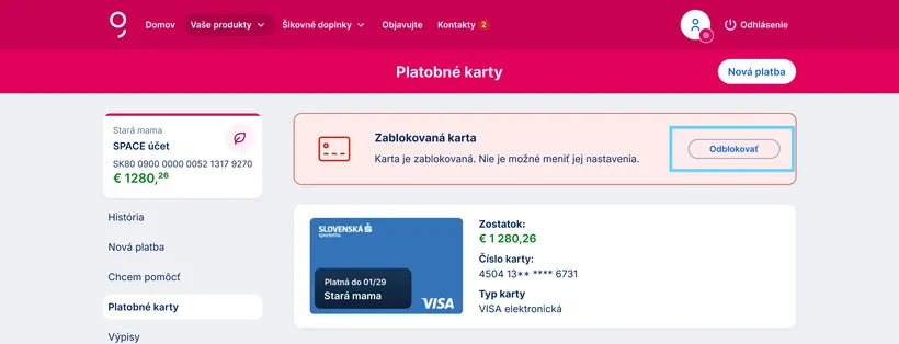 odblokovanie karty