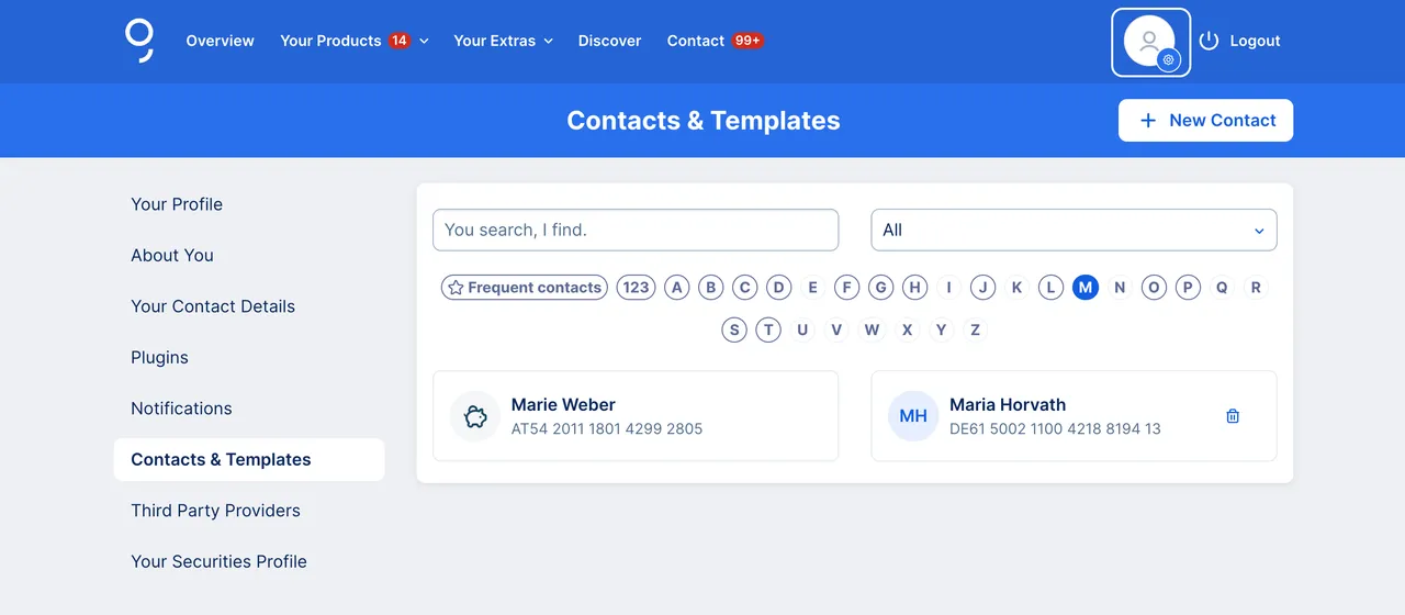 Contacts and templates from user profile
