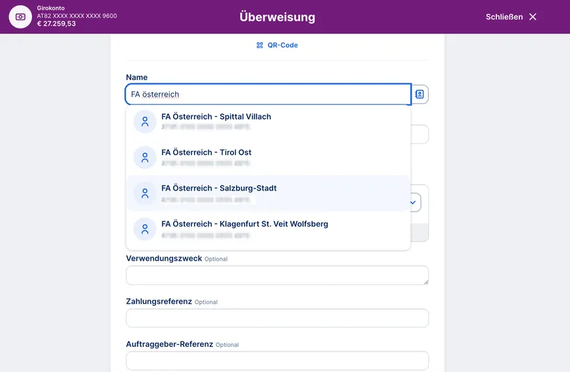 Neue Überweisung