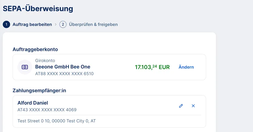 Kontakt während Überweisung bearbeiten