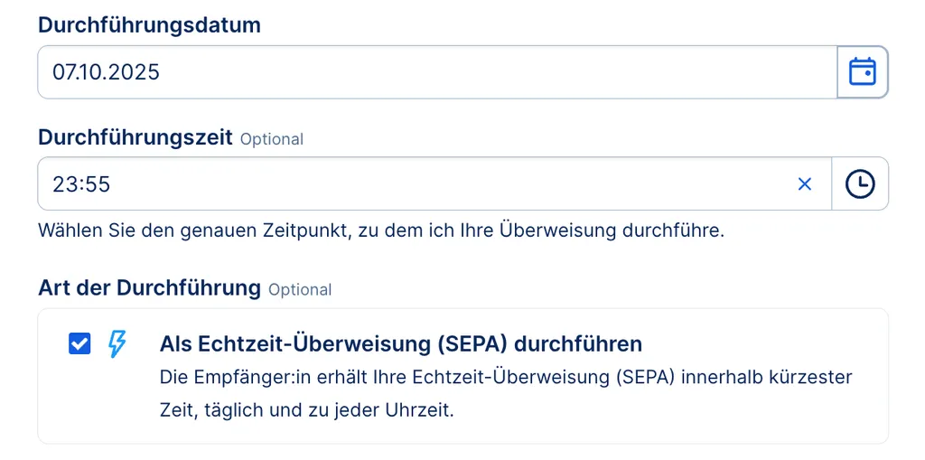 Echzeit-Überweisung (SEPA) Details
